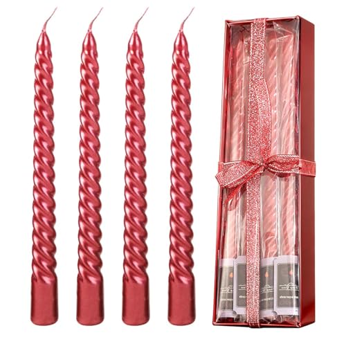 Spiralkerzen Rot, Stabkerzen Set, 4 Stück Rot Verzierte Spiralkerze,...
