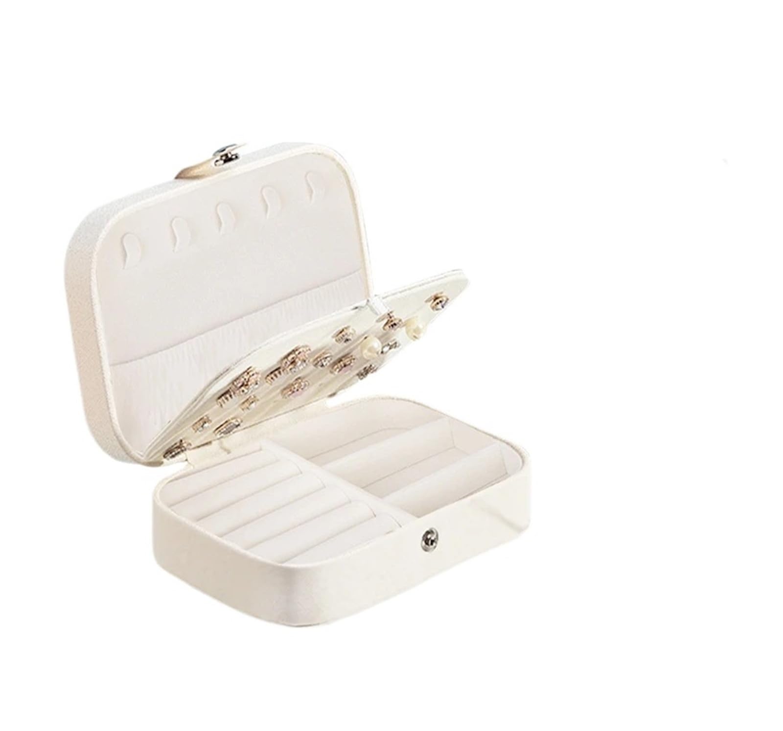 Boîte à bijoux portable en cuir blanc zippée petit format