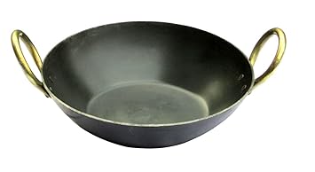 Zoov Iron Kadhai Deep Flat Bottom Kadhai, Frying Kadhai with Golden Rings,Induction Friendly Kadai 11 inch