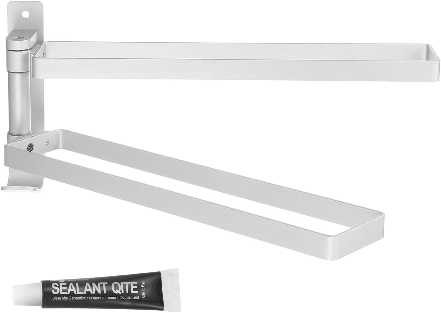 uxcell Swivel Hand Towel Holder, 180 Degree Swivel Towel Rack 2 Arm Folding Bathroom Towel Hanger for Bath, Aluminum Alloy Wall Mounted Towel Holder Storage Space Saving, Silver