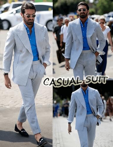 Seersucker Suit Mens Mens Suits Classic Fit 2 Piece Casual Summer Beach Suits for Men Wedding Groom Big and Tall3