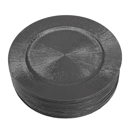 RENFANSHOP 50 PCS Round Charger Plates, Charger Plates Set, Reusable Serving Plates,12.99inche Dinner Plates for Dinner Wedding Party Event Table Setting Decoration (Black)