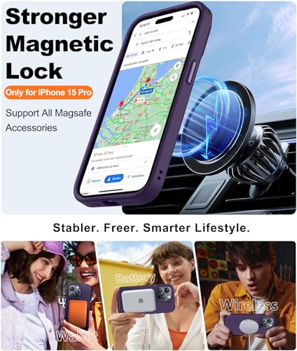 Image of BossKiss Compatible with iPhone 15 Pro Case, [Compatible with Magsafe] [Screen+Camera Protector] Magnetic Translucent Matte Women Men Girl Protective Cover for iPhone 15 Pro 6.1 inch, Deep Purple