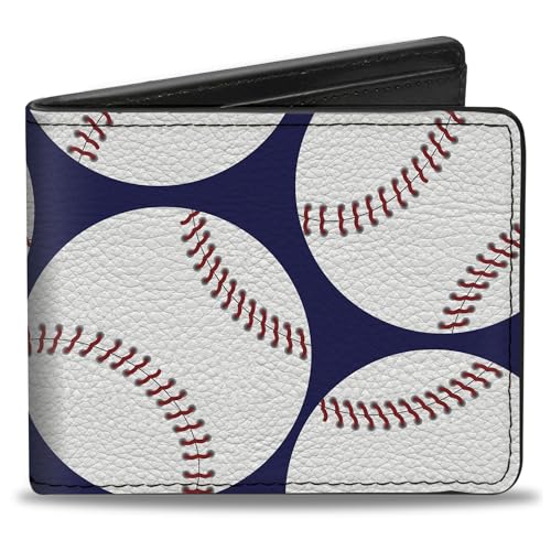 Buckle-Down Men's Wallet, Bifold, Baseballs Scattered Blue, Vegan Leather, 4.0