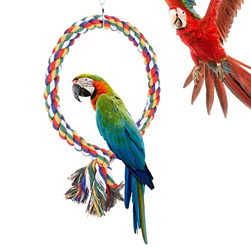 Image of Bird Rope Toy,Round Circle Rings Colorful Cotton Rope Swing Toy Pet Bird Standing Playing Chewing Perches Loop for Parrot Parakeet Bungee Canary Cockatiel Lovebirds
