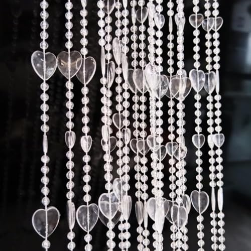ave split Beaded Curtain Doorways Acrylic Hanging Heart shape Door Beads String Curtains Tassel Room Divider Screen Decor for Doorway Window Living Room Wedding (043heart clear, 39 inch x 78.7 inch)