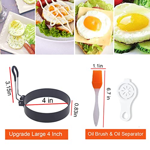 Foto von Eierring, 4 Packungen große 10,2 cm große Eierringe für Bratei, antihaftbeschichteter Edelstahl, 10,2 cm, Grill-Eierring, runder Eierkocher, Pfannkuchenring, Kochring für Muffin mit Ölpinsel