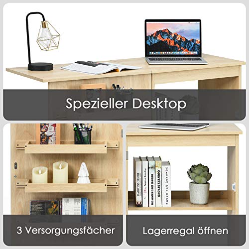 COSTWAY 2 in 1 Nähschrank & Schreibtisch klappbar, Nähtisch aus Holz mit 3 Einlegeböden für Spulen & feststellbare… – Bild 5