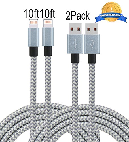 Mribo 2PACK 10FT Lightning Cable Nylon Braided Charging Cable USB Cord for iPhone,iPad,iPod.New Version(GRAY)