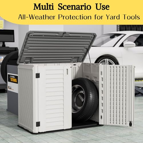 Image of ZZM 4x2.5 FT Outdoor Storage Shed, Resin Waterproof Storage Cabinet for Garden Tools with Lockable Lid,Latch (White)