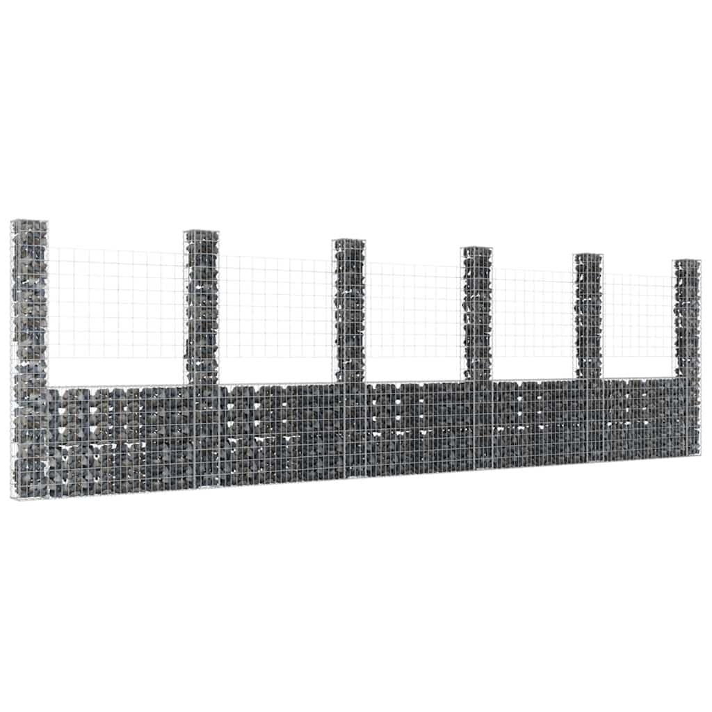 vidaXL Cesta de Gaviones Forma de U 6 Postes Pared Muro Cerca de Alambre Valla Jardín Patio Terraza Balcón Decoración de Hierro 620x20x200 cm