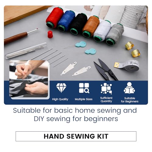 TLKKUE Sewing Kit for Adults, Steel Needles for Hand Sewing, 40 Pcs Sewing Kit with Sewing Needles Storage Bag Threads Thimbles Seam Rippers for Repair Clothing(6-Color Upholstery Thread)