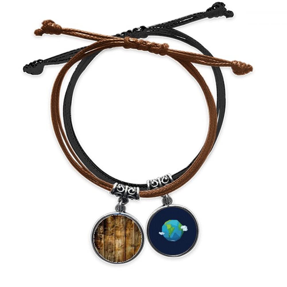Pulsera de cuero negro y madera de estilo retro con cuerda de mano irregular 3