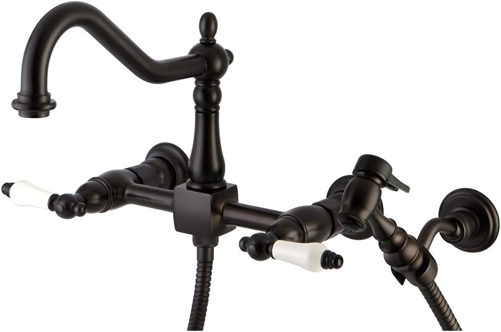 Best Cyber Deals 🔥 Kingston Brass KS1245PLBS Heritage Bridge Kitchen Faucet, 8-1/2 Spout Reach, Oil Rubbed Bronze