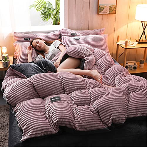 Juego De Fundas De Edredón 135x200cm,Calidez De Invierno Sábanas De Lana De Coral Gruesas De Doble Cara Más Funda Nórdica De Lana Ropa De Cama De Franela (Purple,200 * 230cm)