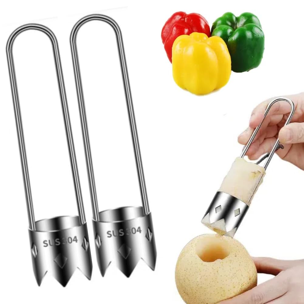 2024 Upgraded Stainless Steel Fruit Corer Tool, Apple & Bell Pepper Corer with Ergonomic Handle (2pcs)