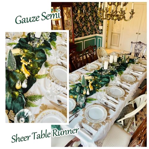 4 Pack Emerald Green Cheesecloth Table Runner 20 x 120 inch Gauze Table Runners 10 FT Long,Semi Sheer Boho Cheese Cloth Fabric Table Runner Bulk for Wedding,Party,Baby Shower,Bridal Shower Decoration by ACSUIT - Image 3