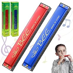 GZLCEU Lot de 2 harmonica pour enfants, 24 trous, bleu/rouge, pour professionnels, débutants, étudiants, adultes (aluminium/plastique) - Les Beatles, Paul McCartney, John Lennon, RIngo Starr, George Harrison