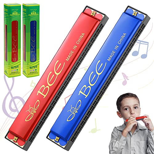 GZLCEU Lot de 2 harmonica pour enfants, 24 trous, bleu/rouge, pour professionnels, débutants, étudiants, adultes (aluminium/plastique) - Les Beatles, Paul McCartney, John Lennon, RIngo Starr, George Harrison GZLCEU Lot de 2 harmonica pour enfants, 24 trous, bleu/rouge, pour professionnels, débutants, étudiants, adultes (aluminium/plastique)