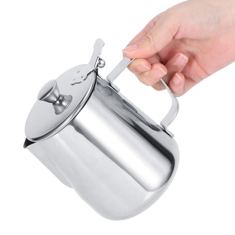 Brocca per latte con coperchio, brocca per montalatte da 600 ml/1000 ml brocca per latte in acciaio inossidabile tazza brocca per schiuma di latte con manico per caffè latte Art (600 ml)