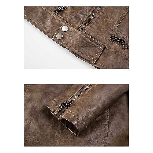 Chaqueta de cuero para hombre, estilo vintage, cálida y casual miniatura 6