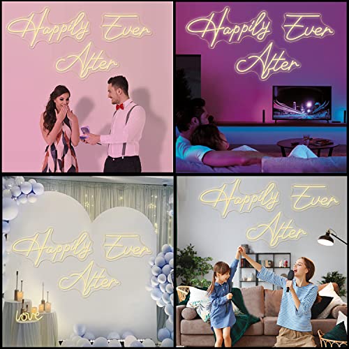 Image of Super Large Neon Sign Happily Ever After with Dimmer, Art Decorative Neon Lights for Bedroom, Wedding, Birthday, Home Wall Decor, Bachelorette Party (60.26 inchX12.52 inch)