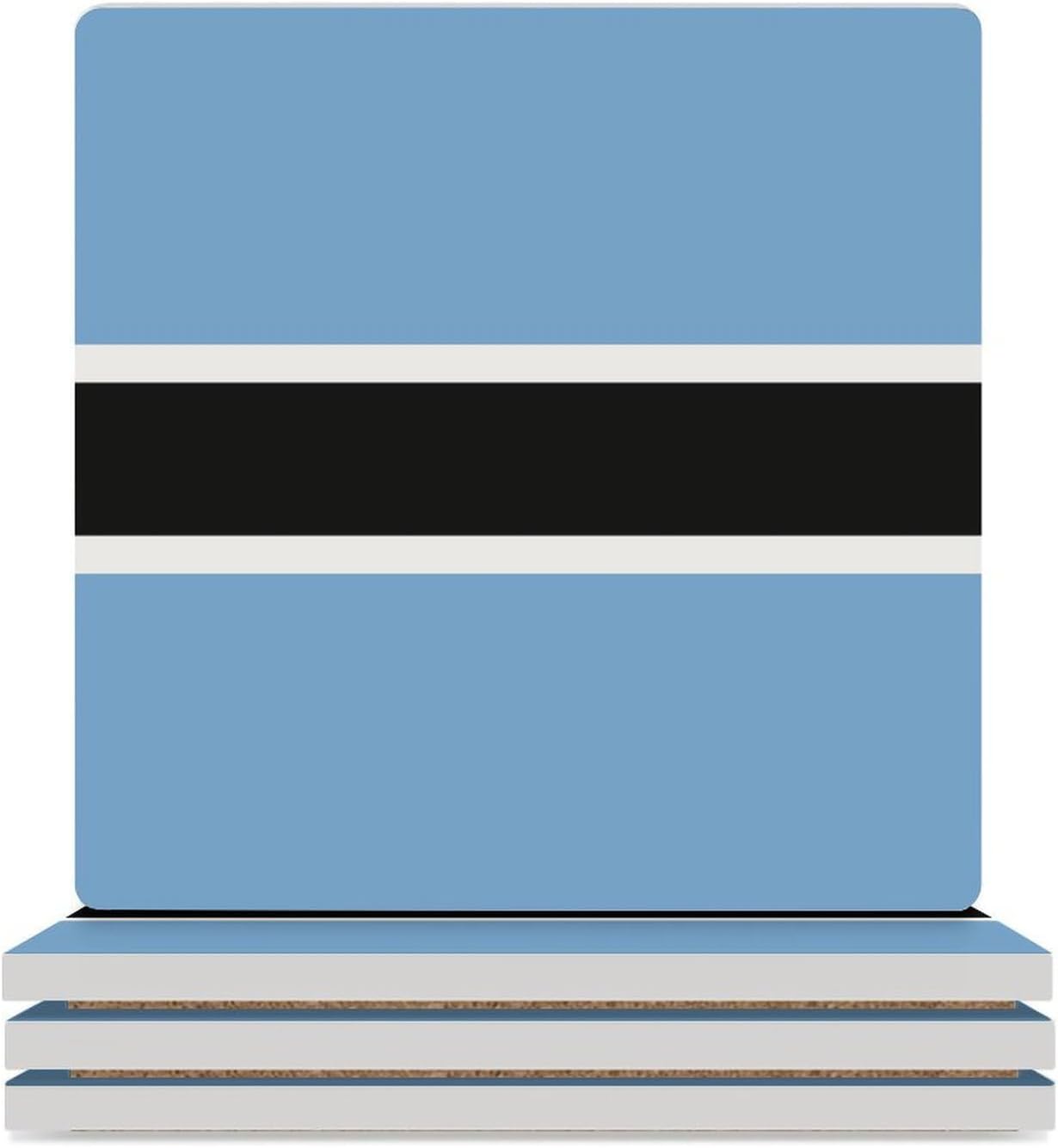 Botswana Flag Coasters for Drinks Square Table Coasters Set Cup Mats with Cork Base
