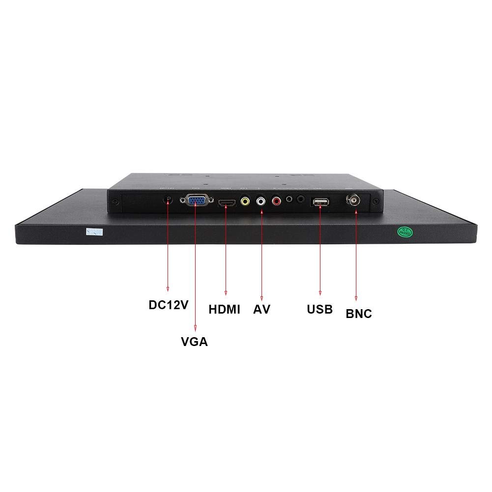Diyeeni Monitor HDMI CCTV de 13.3 Pulgadas Pantalla TFT Full HD de 1920 x 1080 con Monitor portátil HDMI/BNC/VGA/AV/USB Carcasa metálica para cámara CCTV, PC, Raspberry Pi, Montaje VESA(Negro)