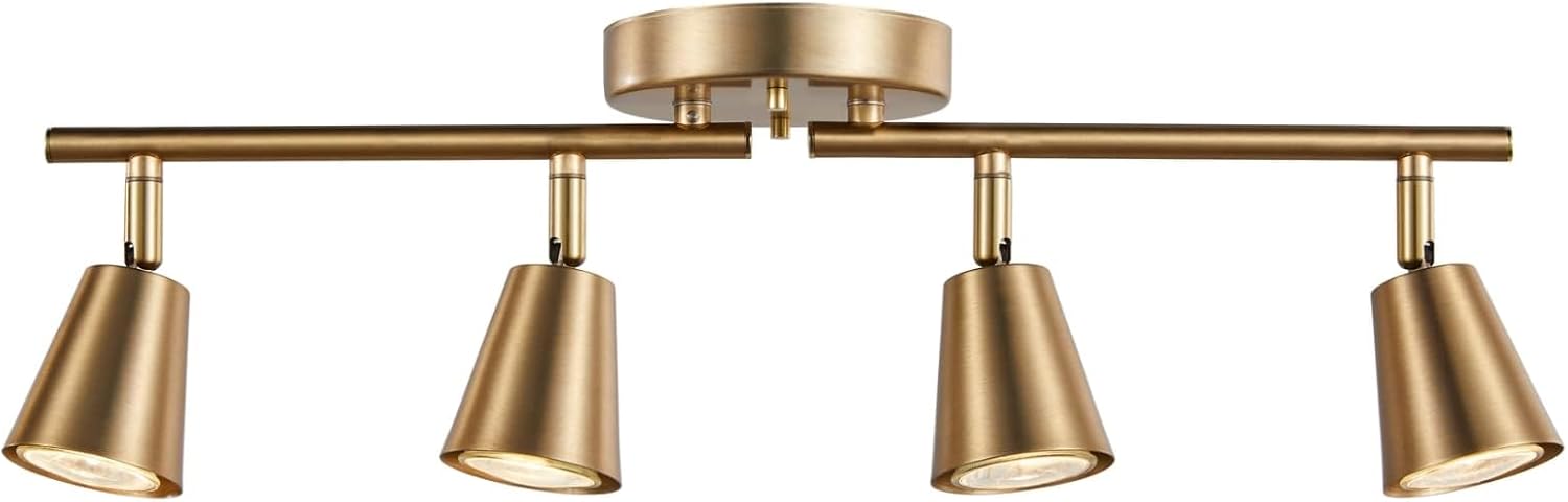 4 Light Track Lighting Kit, Matt Brass Finish Adjustable with Moden Flush Mount Ceiling Spotlight for Kitchen,Living Room,Home Improvement