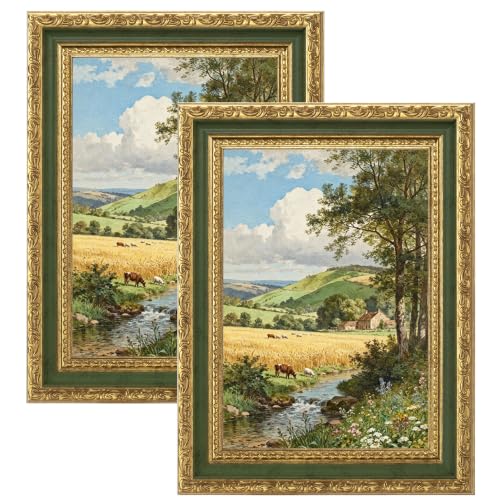 Image of eletecpro 5x7 Vintage Picture Frame, Glass Cover, Light Green, 2-Pack | Display Photo 4x6 with Mat or 5x7 without, Horizontal or Vertical, Tabletop or Wall Decor