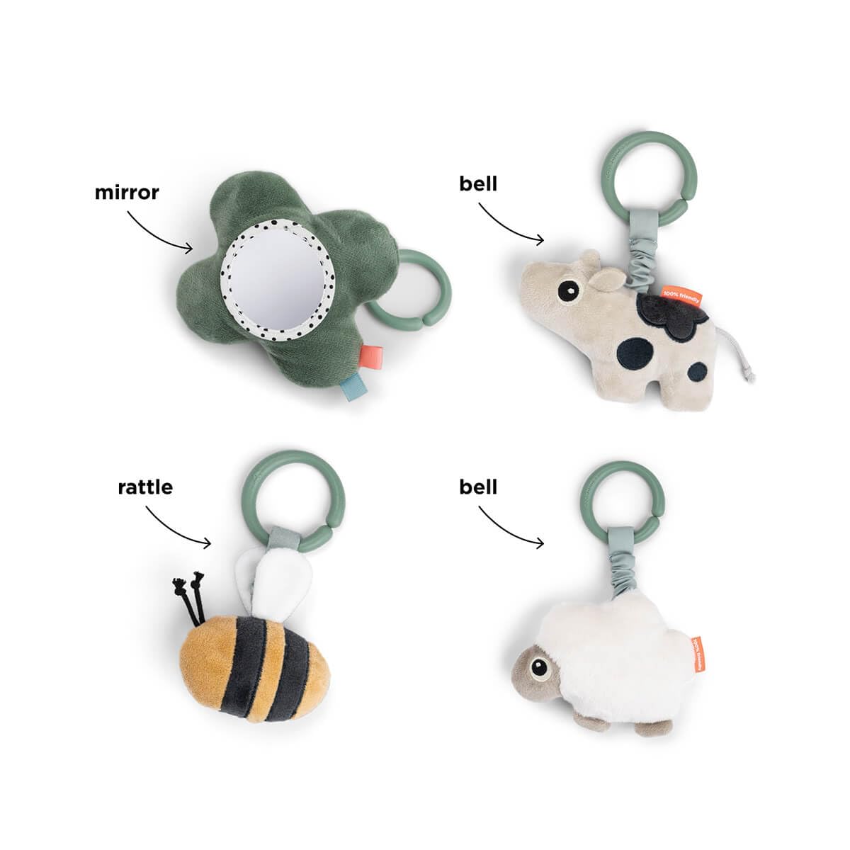 Done by Deer Spielbogen Baby mit Spielmatte und 4 x Anhänger/Babyspielzeug - Rassel, Glöckchen, Knisterelement und Spiegel - Play Mat/Spieldecke für Babies ab 0 Monate