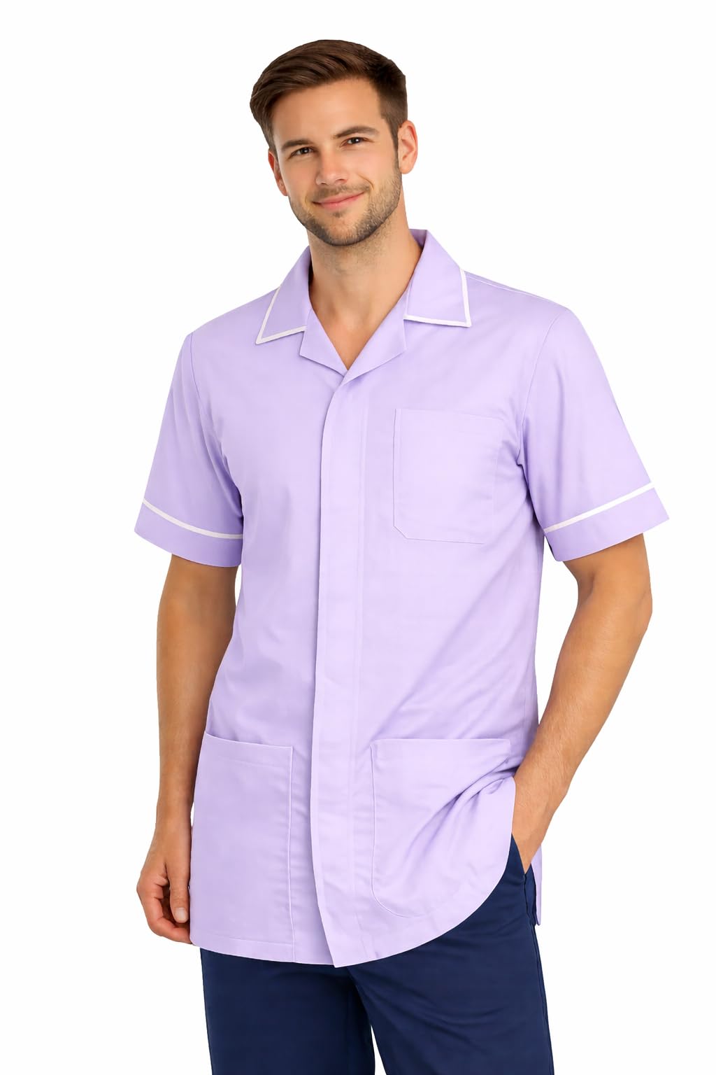 Skywear Men's Lilac With White Medical Healthcare Tunic, Nurse Hospital Dentist Uniform, 3XL
