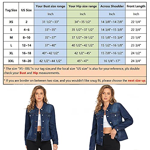 Peiqi Classic Jean Jackets For Women Basic Long Sleeve Button Downs Denim Jackets Dark Blue L #TOP5