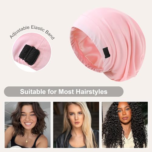 Image of ZHENSILK Silk Bonnet for Sleeping Women, Adjustable Silky Satin Lined Sleep Cap, Silk Hair Wrap Slouch Beanie Hat