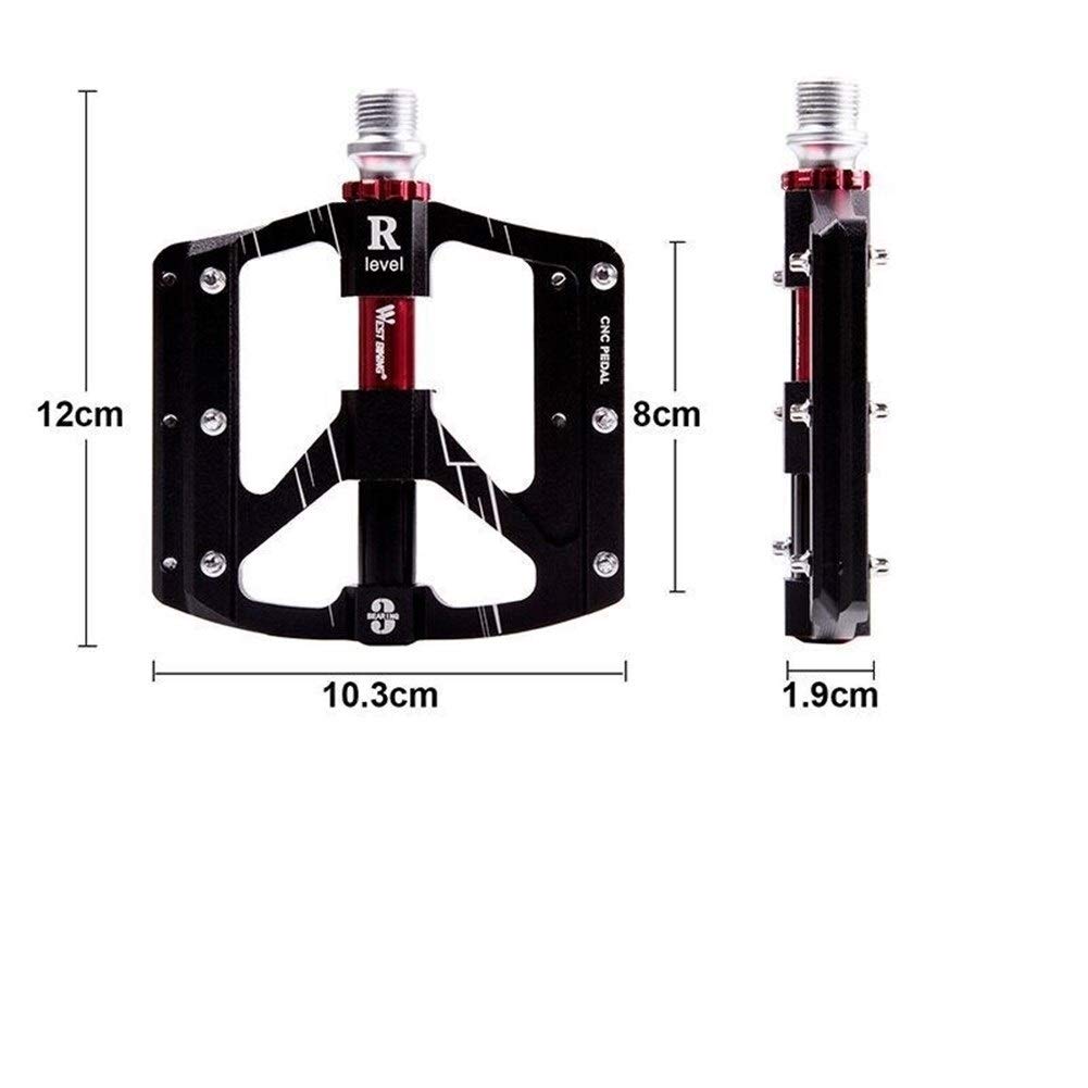 Pedali per Bicicletta con 3 Cuscinetti, Ultraleggeri, Antiscivolo, per Bici da Strada e MTB, con Cuscinetti sigillati (Colore: Nero)