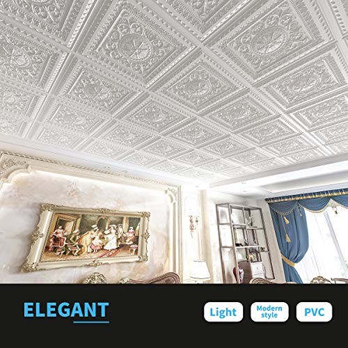 Image of Art3d Drop Ceiling Tiles, Glue up Ceiling Tiles, 2'x2' Plastic Sheet in White (12-Pack, 48 Sq.ft)