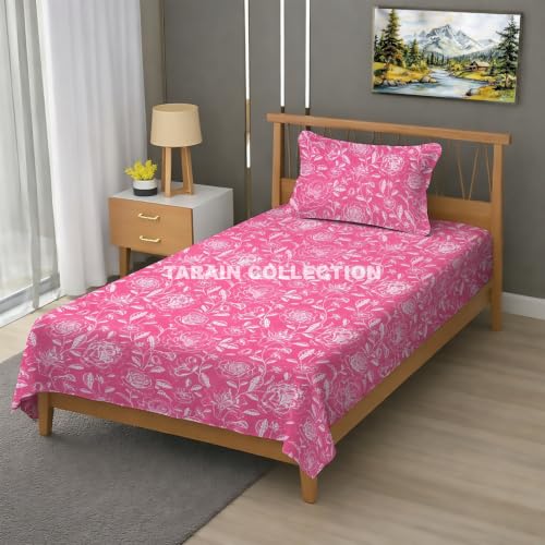 Image of Single Flat Bedsheet 60 x 90 Inch with 1 Pillow Cover, Cotton Blend Soft Breathable Bed Sheet Set for Single Bed, Lightweight Comfortable Bedding for Home Guest Room Daily Use