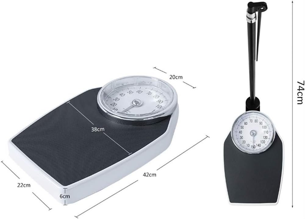 Báscula para médicos con tallímetro, báscula mecánica, con tallímetro, báscula Digital de Columna, Esfera analógica Grande, Error Ajustable, 150 kg/190 cm (Negra)