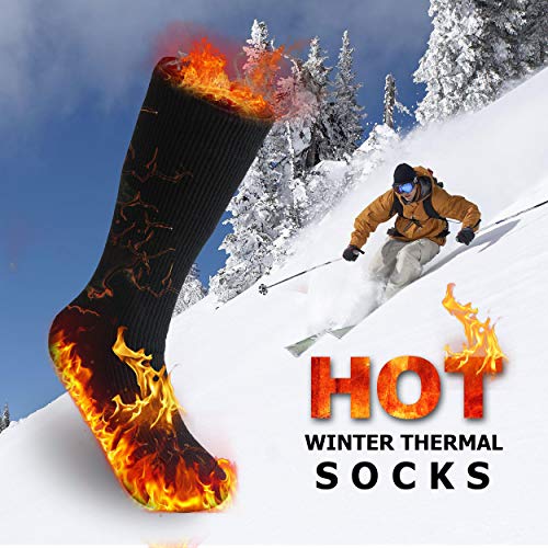 Jspa Mens Skiing Socks, Stocking Stuffers For Men Women Warm Winter Fuzzy Heated Skiing Socks Warm Insulated Socks For Extreme Cold Winter,2 Pairs Black/Light Grey With Black Stripes Large #TOP4