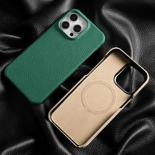 Coque iPhone 15 Pro Max cuir véritable vert pour éviter les rayures et chutes - 5