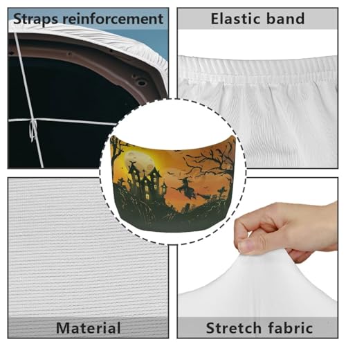 Image of Halloween Moon Witch Hood Cover Stretchable Polyester,Engine Cover,Elastic Fabrics Can be Washed,Car Bonnet All-Season Protection
