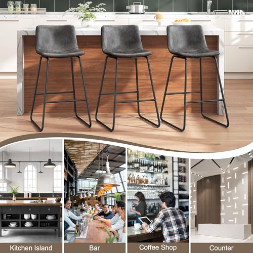 Image of REONEY Bar Stools Set of 4, 26 inch Urban Faux Leather Counter Stools, Grey
