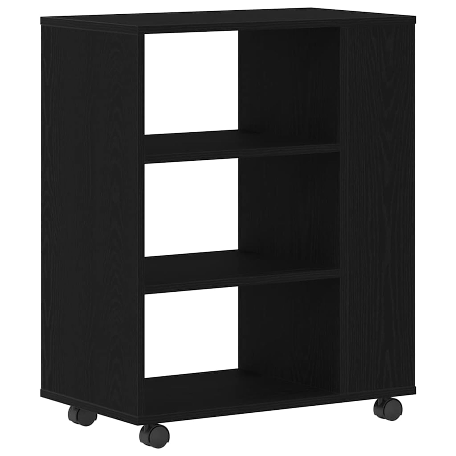 Aufbewahrungsschrank mit Rollen Schwarz Eichen-Optik Holzwerkstoff 60x35x75 cm 3 Fächer für Büroorganisation