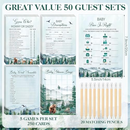 Image of Patelai 321 Pcs Adventure Awaits Baby Shower Decorations Let The Adventure Begin Baby Shower Games 5 Set Don't Say Serve 50 Guests for Forest Mountain Wilderness Gender Reveal Birthday Party Supplies