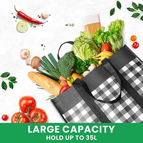 Image of StorMiracle Reusable Grocery Bags 10-Pack, Large Foldable Reusable Shopping Tote Bags Bulk for Groceries, Waterproof Kitchen Cloth Produce Bags with Long Handles, Lightweight-Plaid Style A