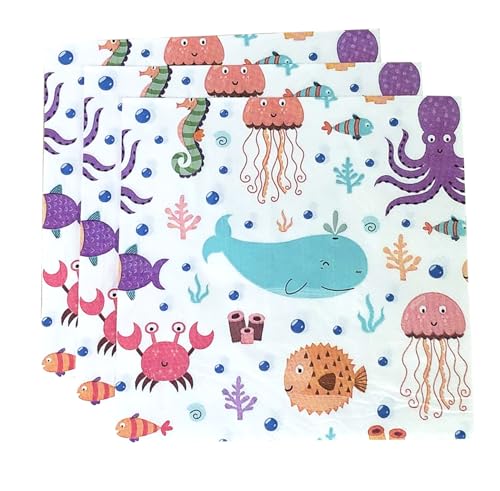 Servilletas bajo el mar desechables de 2 capas con animales del océano para fiestas infantiles