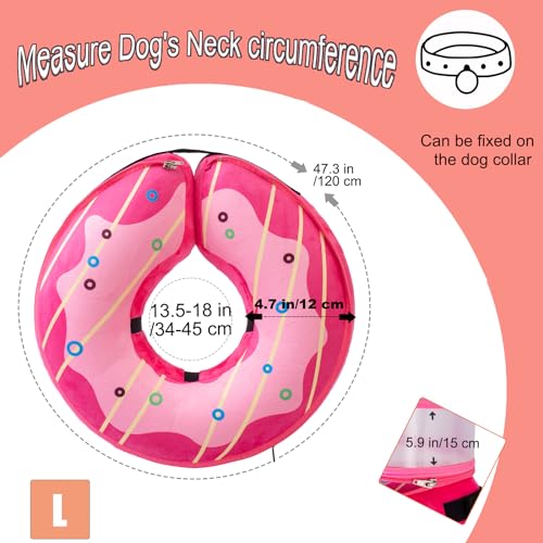 Image of Inflatable Dog Cone Collar for Large Medium Small Dogs, Soft Dog Donut Collar Adjustable Recovery Cone for Pets After Surgery, Extra Enhanced Anti-Licking Guard Shield (Pink Donut, Large)