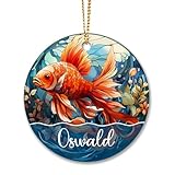Goldfish Christmas Ornament Personalized with Name, Orange Goldfish Ornaments for Christmas Tree 2025, Goldfish Xmas Ornament Stained Glass Style, Custom Choose Name Goldfish Ornament Christmas