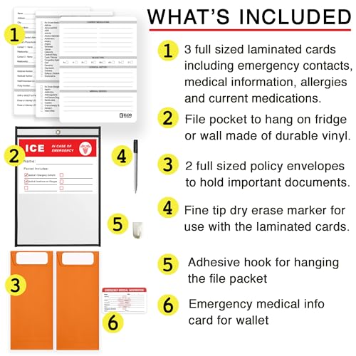 Emergency Medical Information Kit for Fridge – “File of Life” Style Magnet Packet with In Case of Emergency Forms, Medication List & Contact Cards – For Seniors, Elderly, EMTs & First Responders by ELDR At Home - Image 4