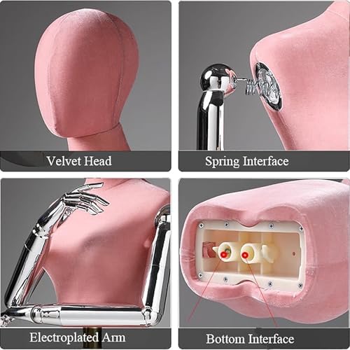 Adjustable Female Mannequin Stand with Head, Metal Arms & Base - Red Electroplated Dress Form for Clothing Display, Fashion Showcase, Tailoring & Retail Use